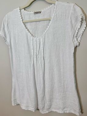 Alessia Pacini Womens 100% Linen White Pintuck Short Sleeve Top Size S Minimal